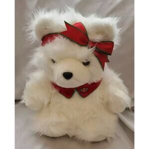 1987 White Fuzzy 14 Inch Christmas Bear Stuffed Animal Plush Toy Dayton Hudson